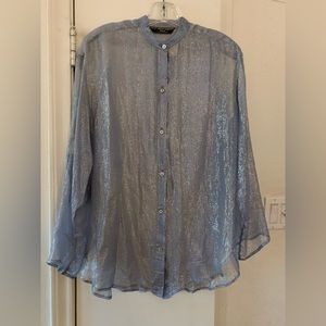 Harriet Selwyn Fragments Blue Silk with Metallic Thread Shirt.